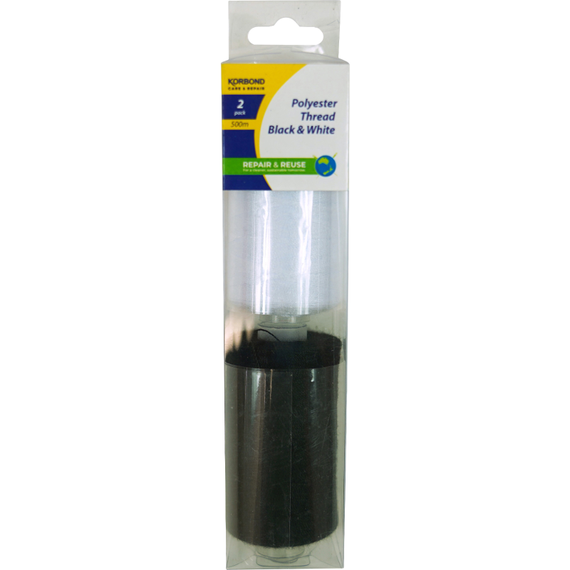 Korbond Black & White Poly Thread 500m 2pk