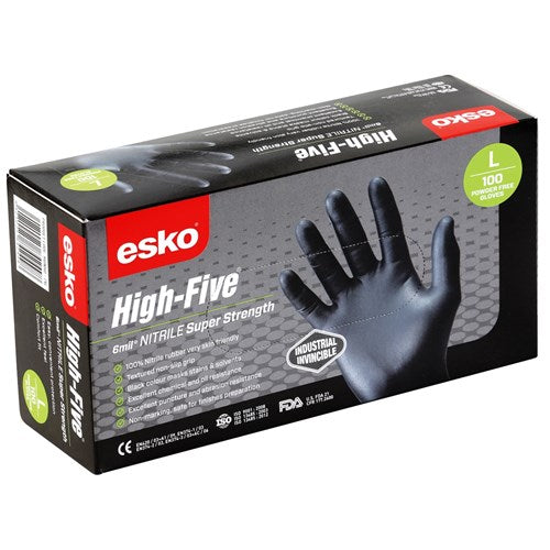 High-Five Blk Nitrile P/F Gloves - Large