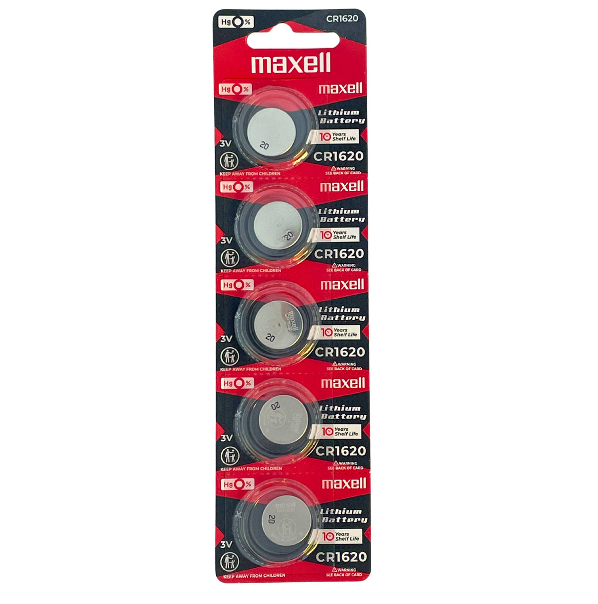 Maxell Lithium Coin Battery CR1620 3V - Strip of 5