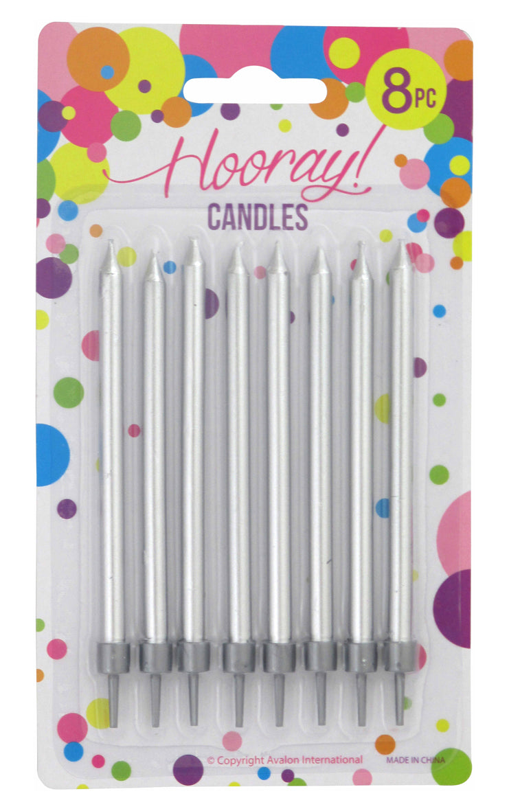 Hooray Silver Candles with Holders 8pcs